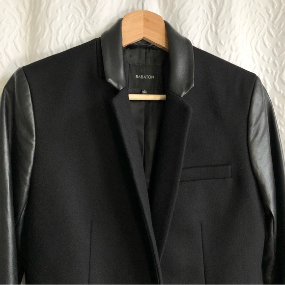 Aritizia Babaton Black Fred Blazer Wool Cashmere Vegan Faux Leather Jacket - Picture 4 of 16